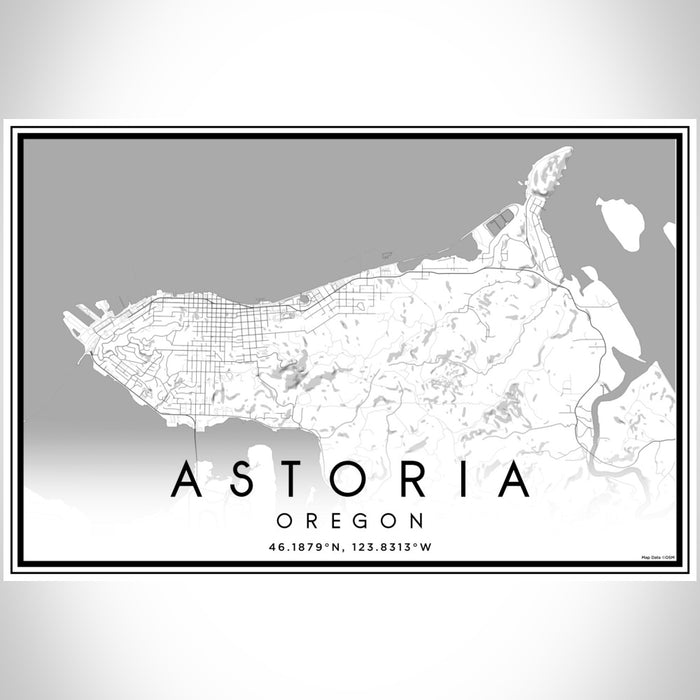 Astoria Oregon Map Print Landscape Orientation in Classic Style With Shaded Background