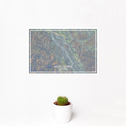 12x18 Atascadero California Map Print Landscape Orientation in Afternoon Style With Small Cactus Plant in White Planter