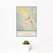 12x18 Atascadero California Map Print Portrait Orientation in Woodblock Style With Small Cactus Plant in White Planter