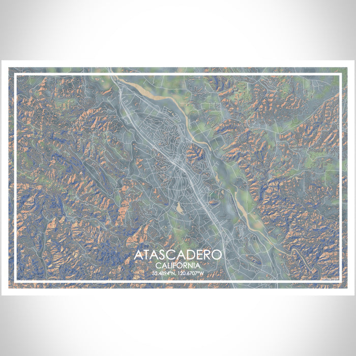 Atascadero California Map Print Landscape Orientation in Afternoon Style With Shaded Background