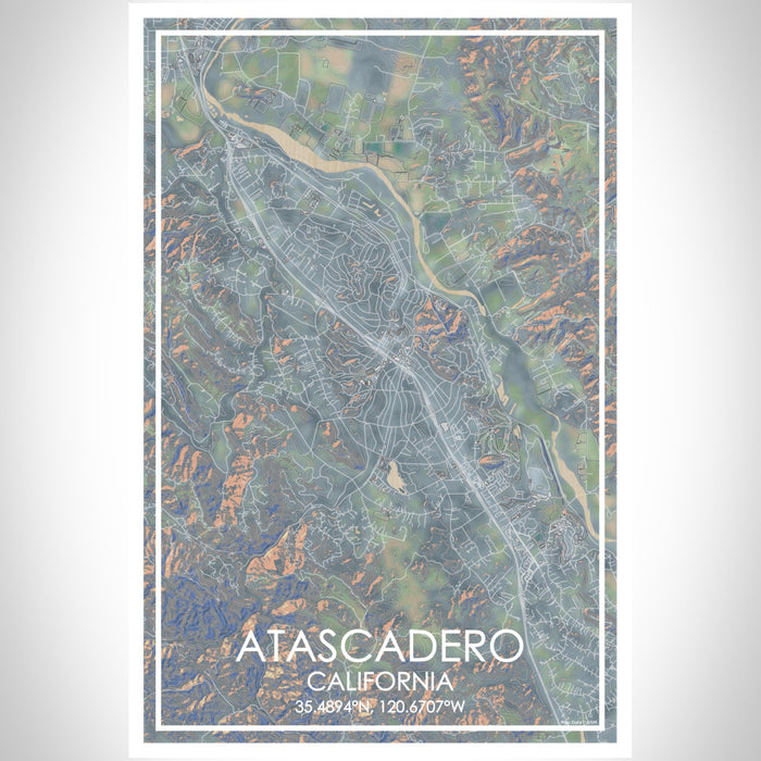 Atascadero California Map Print Portrait Orientation in Afternoon Style With Shaded Background