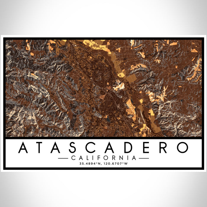 Atascadero California Map Print Landscape Orientation in Ember Style With Shaded Background