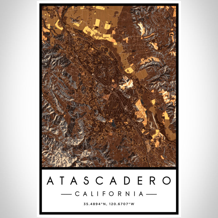 Atascadero California Map Print Portrait Orientation in Ember Style With Shaded Background