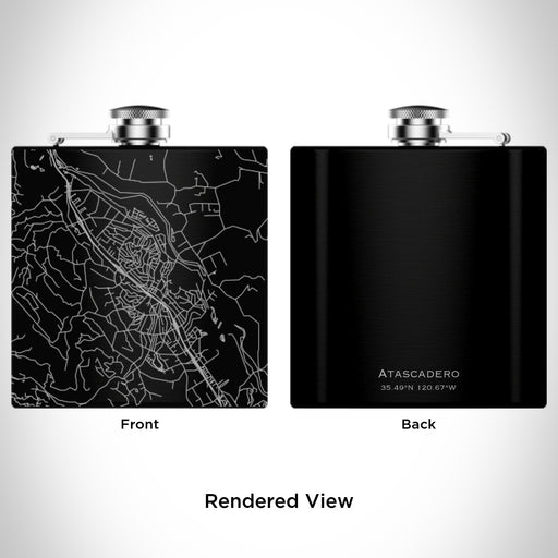 Rendered View of Atascadero California Map Engraving on 6oz Stainless Steel Flask in Black