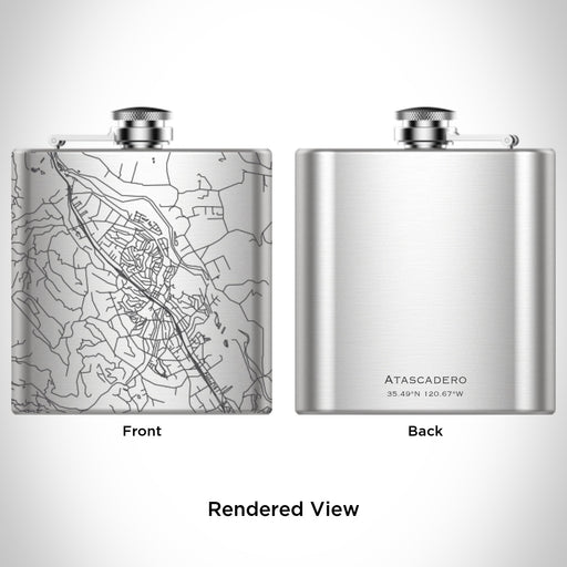Rendered View of Atascadero California Map Engraving on 6oz Stainless Steel Flask