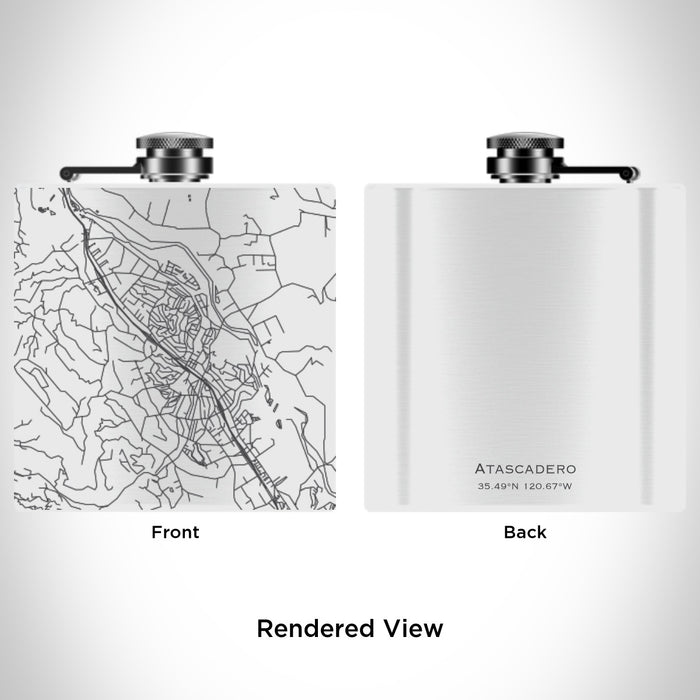 Rendered View of Atascadero California Map Engraving on 6oz Stainless Steel Flask in White