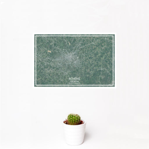 12x18 Athens Georgia Map Print Landscape Orientation in Afternoon Style With Small Cactus Plant in White Planter