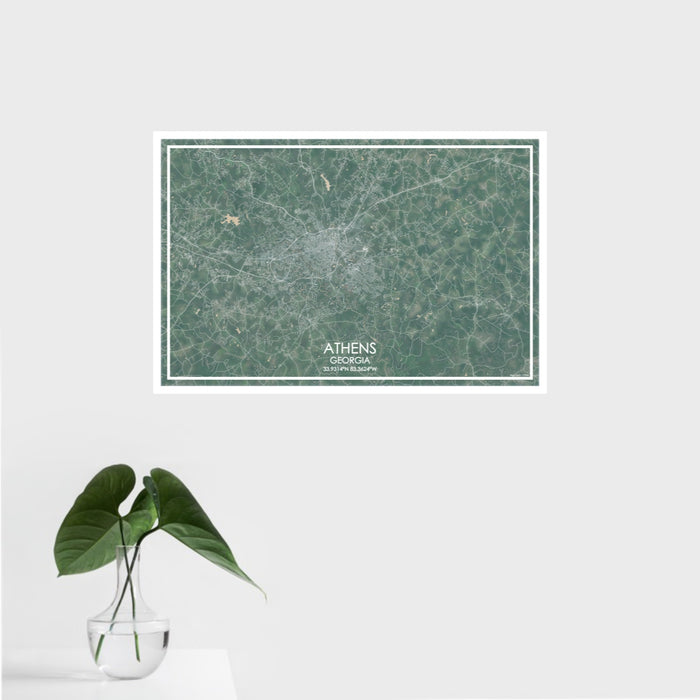 16x24 Athens Georgia Map Print Landscape Orientation in Afternoon Style With Tropical Plant Leaves in Water