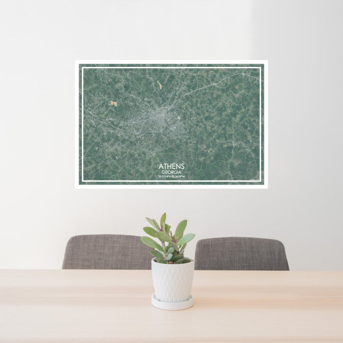 24x36 Athens Georgia Map Print Lanscape Orientation in Afternoon Style Behind 2 Chairs Table and Potted Plant