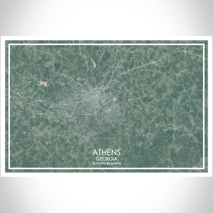 Athens Georgia Map Print Landscape Orientation in Afternoon Style With Shaded Background
