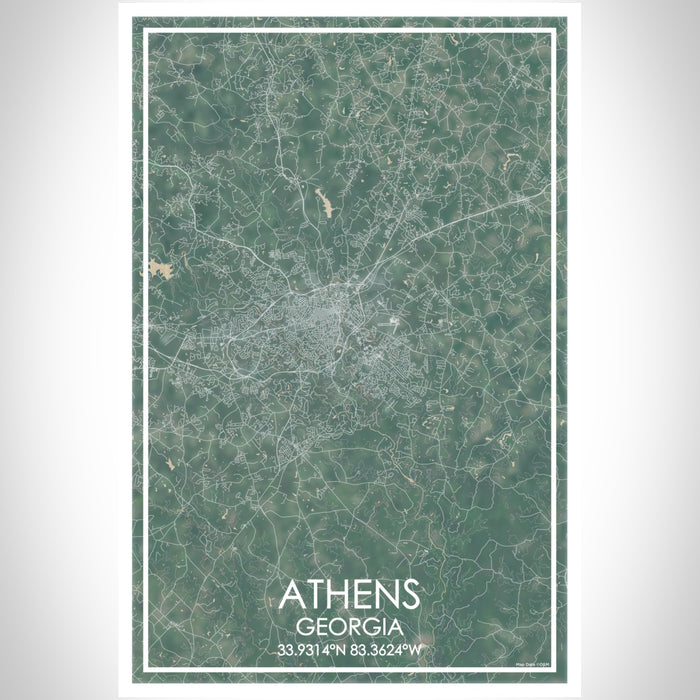 Athens Georgia Map Print Portrait Orientation in Afternoon Style With Shaded Background