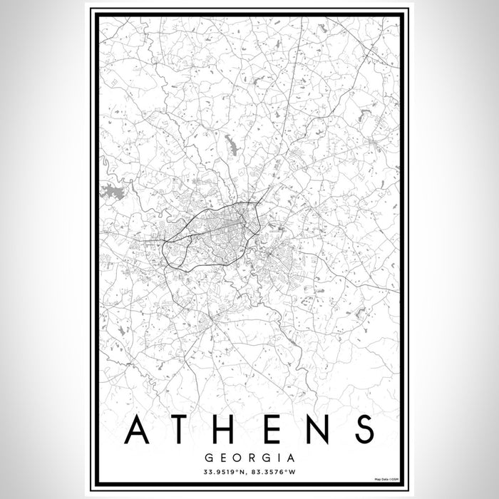 Athens Georgia Map Print Portrait Orientation in Classic Style With Shaded Background
