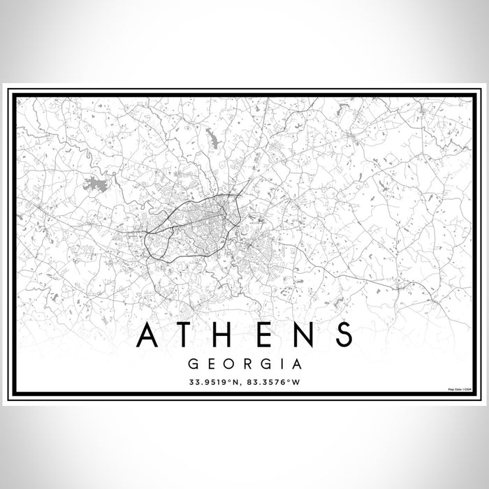 Athens Georgia Map Print Landscape Orientation in Classic Style With Shaded Background