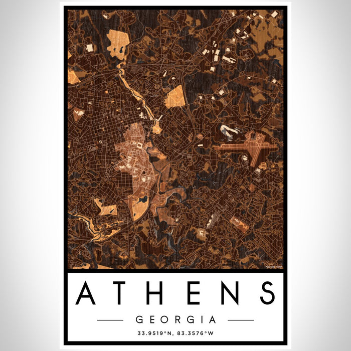 Athens Georgia Map Print Portrait Orientation in Ember Style With Shaded Background