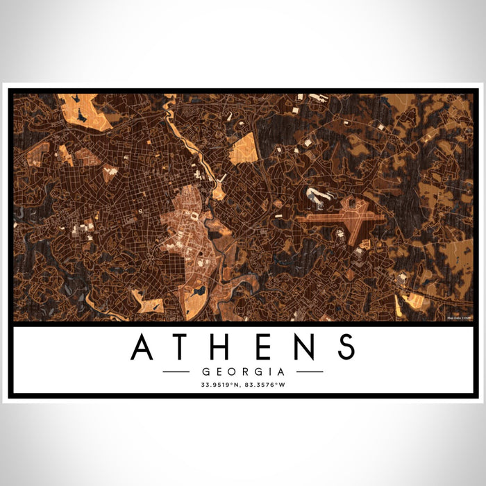 Athens Georgia Map Print Landscape Orientation in Ember Style With Shaded Background