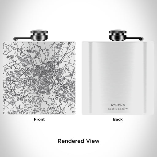 Rendered View of Athens Georgia Map Engraving on 6oz Stainless Steel Flask in White