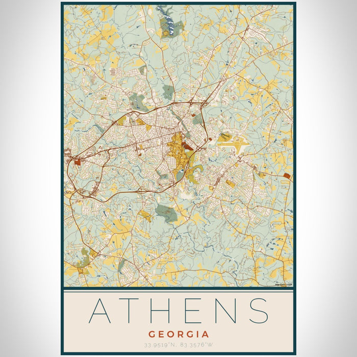 Athens Georgia Map Print Portrait Orientation in Woodblock Style With Shaded Background