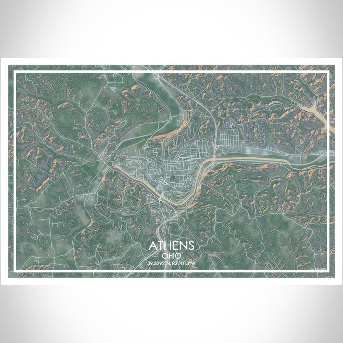 Athens Ohio Map Print Landscape Orientation in Afternoon Style With Shaded Background