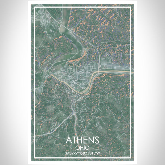 Athens Ohio Map Print Portrait Orientation in Afternoon Style With Shaded Background