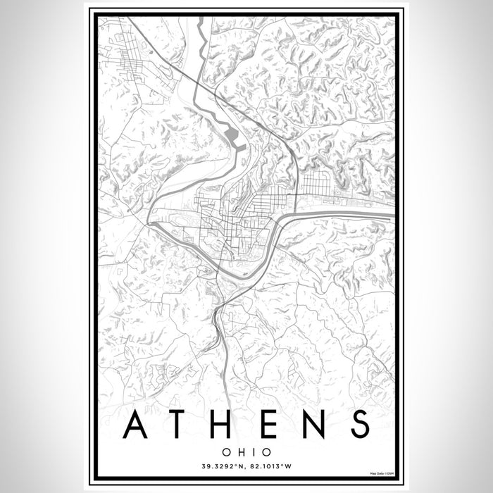 Athens Ohio Map Print Portrait Orientation in Classic Style With Shaded Background