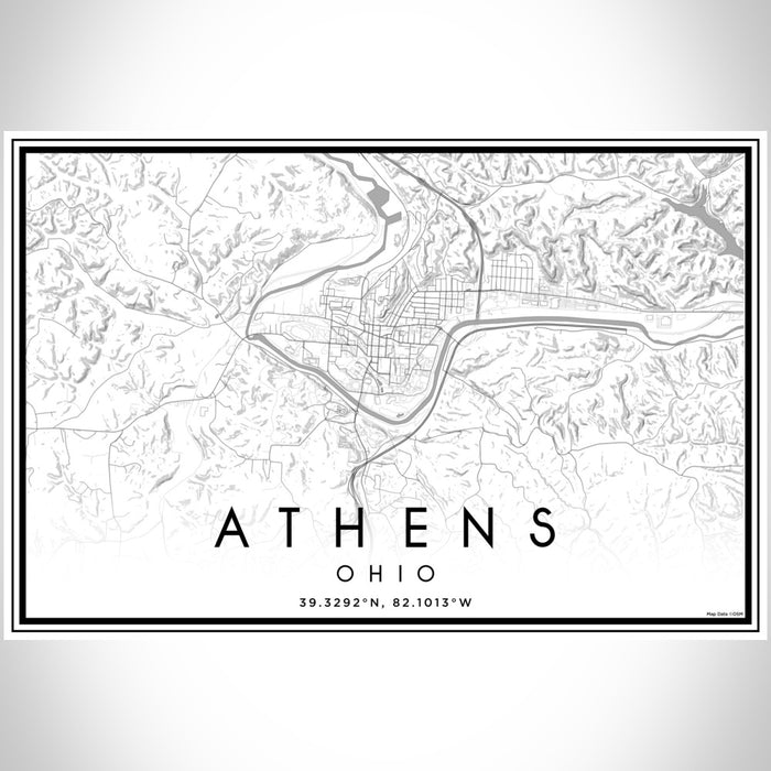 Athens Ohio Map Print Landscape Orientation in Classic Style With Shaded Background
