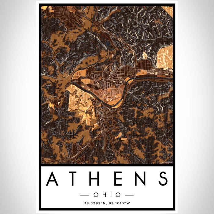 Athens Ohio Map Print Portrait Orientation in Ember Style With Shaded Background
