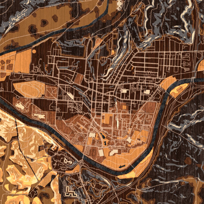 Athens Ohio Map Print in Ember Style Zoomed In Close Up Showing Details