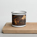 Front View Custom Athens Ohio Map Enamel Mug in Ember on Cutting Board