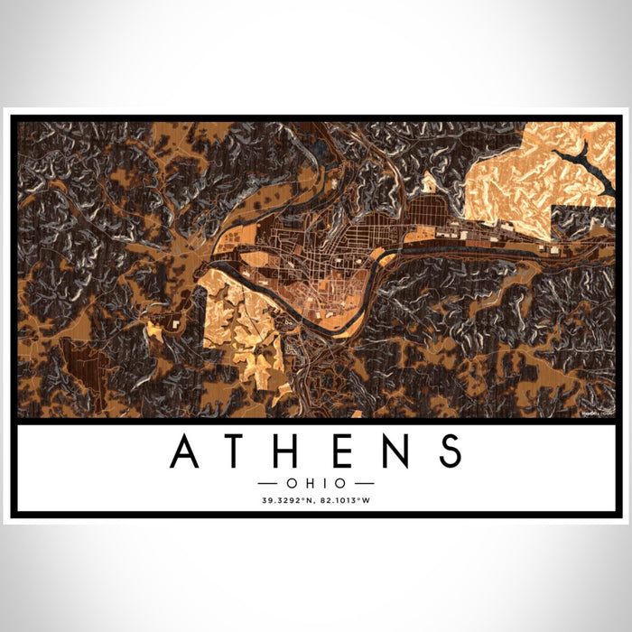 Athens Ohio Map Print Landscape Orientation in Ember Style With Shaded Background