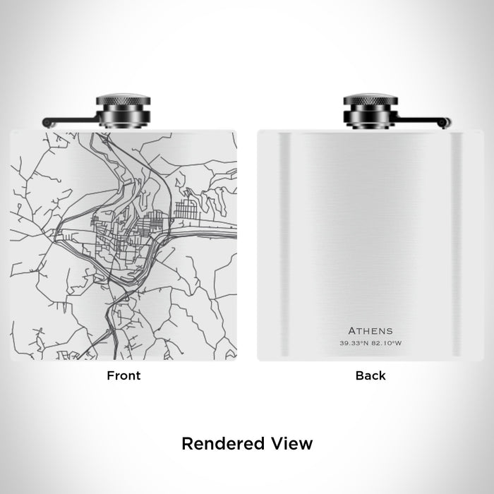 Rendered View of Athens Ohio Map Engraving on 6oz Stainless Steel Flask in White