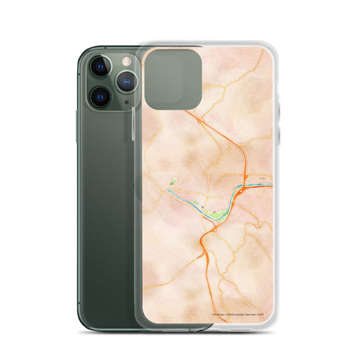 Custom Athens Ohio Map Phone Case in Watercolor on Table with Laptop and Plant