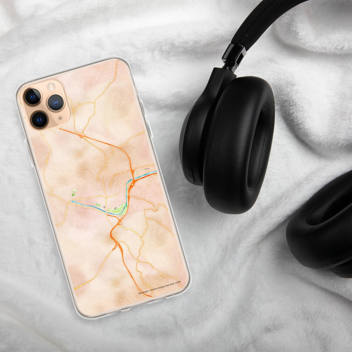 Custom Athens Ohio Map Phone Case in Watercolor on Table with Black Headphones