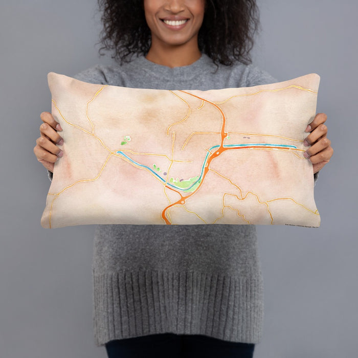 Person holding 20x12 Custom Athens Ohio Map Throw Pillow in Watercolor