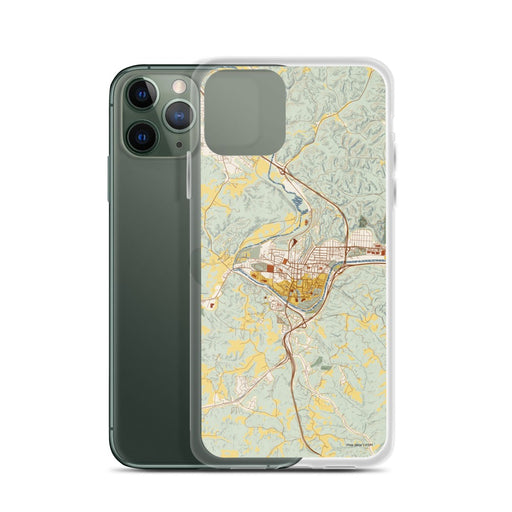 Custom Athens Ohio Map Phone Case in Woodblock on Table with Laptop and Plant
