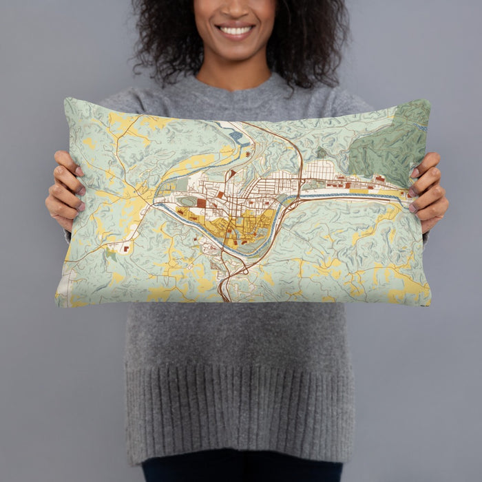 Person holding 20x12 Custom Athens Ohio Map Throw Pillow in Woodblock