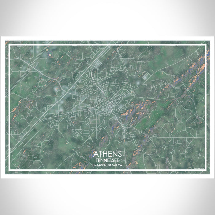 Athens Tennessee Map Print Landscape Orientation in Afternoon Style With Shaded Background