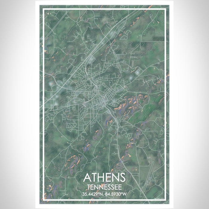 Athens Tennessee Map Print Portrait Orientation in Afternoon Style With Shaded Background