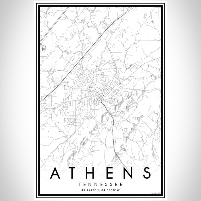 Athens Tennessee Map Print Portrait Orientation in Classic Style With Shaded Background
