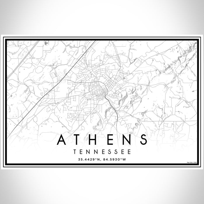 Athens Tennessee Map Print Landscape Orientation in Classic Style With Shaded Background