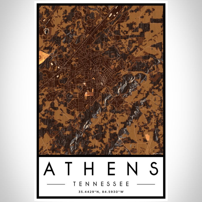 Athens Tennessee Map Print Portrait Orientation in Ember Style With Shaded Background