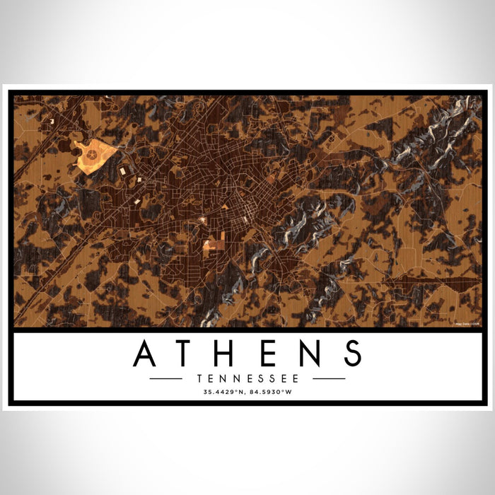 Athens Tennessee Map Print Landscape Orientation in Ember Style With Shaded Background