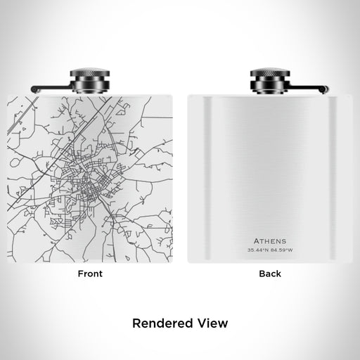 Rendered View of Athens Tennessee Map Engraving on 6oz Stainless Steel Flask in White