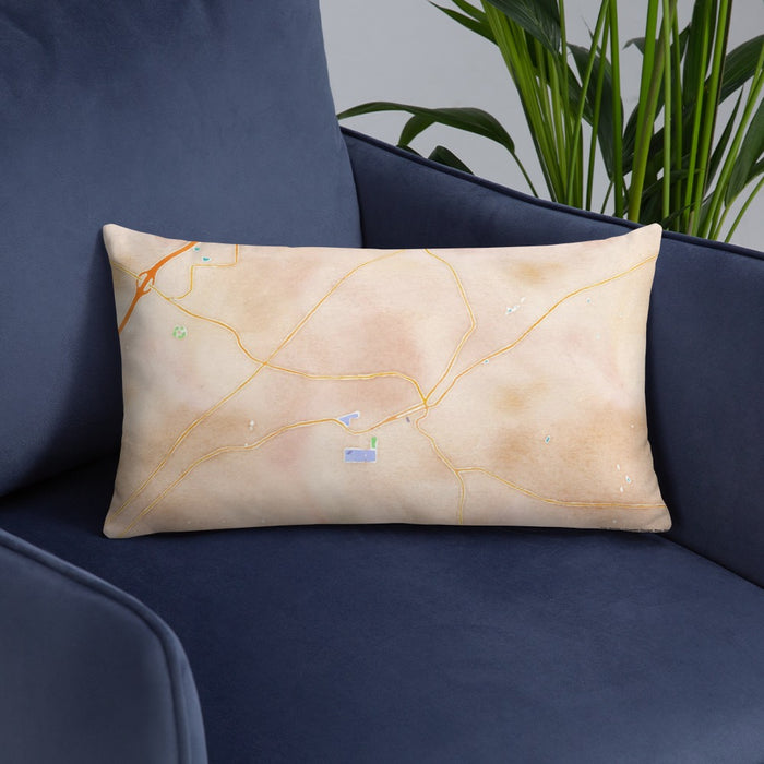 Custom Athens Tennessee Map Throw Pillow in Watercolor on Blue Colored Chair