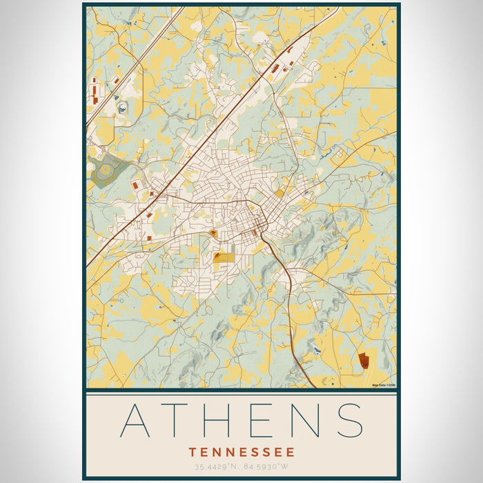 Athens Tennessee Map Print Portrait Orientation in Woodblock Style With Shaded Background