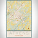 Athens Tennessee Map Print Portrait Orientation in Woodblock Style With Shaded Background