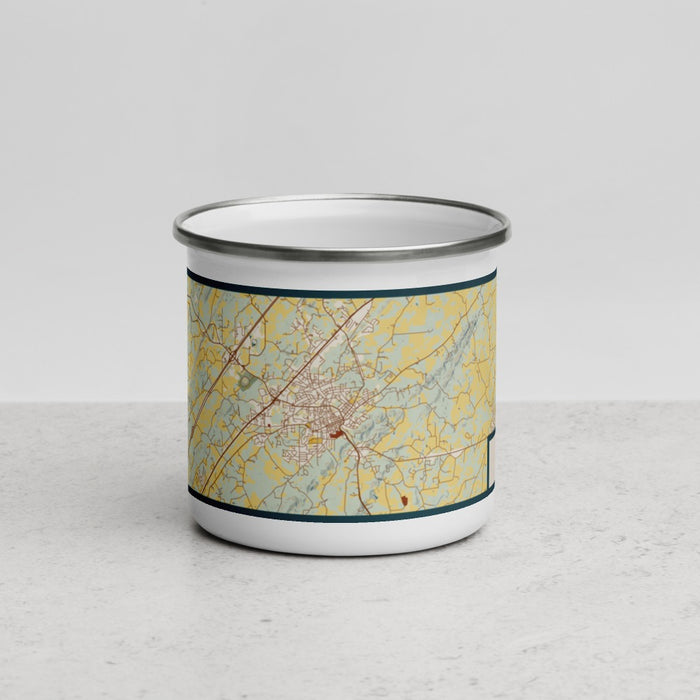 Front View Custom Athens Tennessee Map Enamel Mug in Woodblock