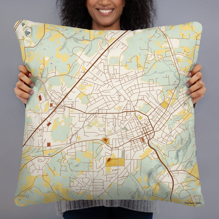 Person holding 22x22 Custom Athens Tennessee Map Throw Pillow in Woodblock
