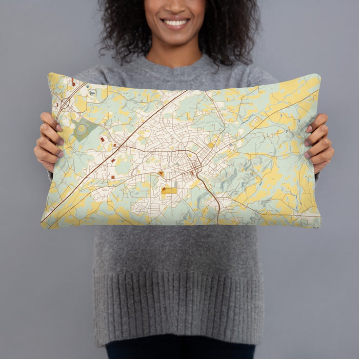 Person holding 20x12 Custom Athens Tennessee Map Throw Pillow in Woodblock