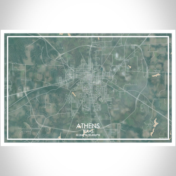 Athens Texas Map Print Landscape Orientation in Afternoon Style With Shaded Background