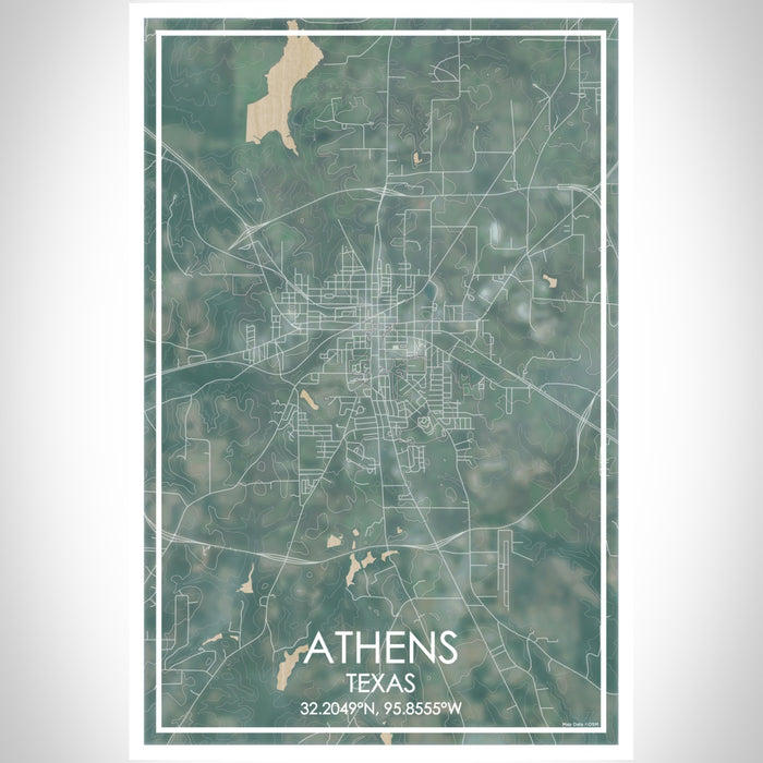 Athens Texas Map Print Portrait Orientation in Afternoon Style With Shaded Background